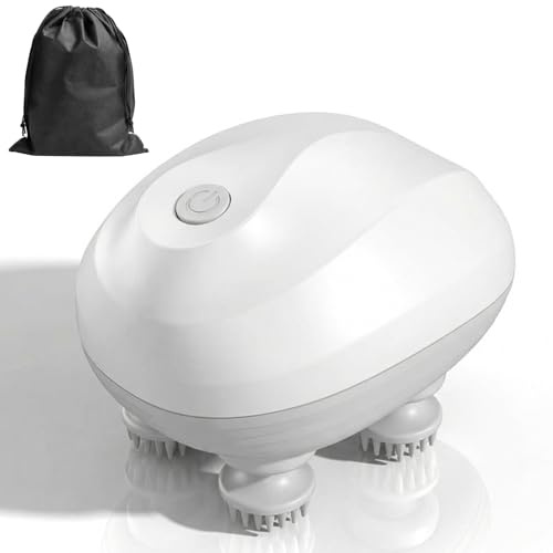 Kopfmassagegerät Elektrisch - IPX7 Wasserdicht Kopfhaut-Massagegerät, USB Kabelloses Handmassagegerät mit 4 Massageköpfen und 3 Massagemodi für Ganzkörpermassage Haarwachstum Mit Aufbewahrungsbeutel
