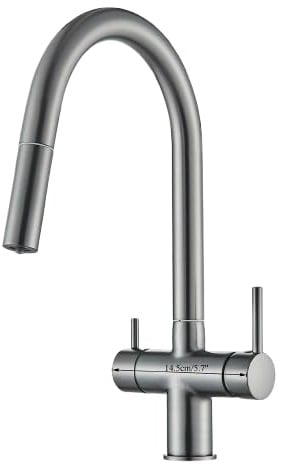 KLARWERK® Jana | ausziehbare 3-Wege Armatur Edelstahl Titangrau | Filter Trinkwasser Wasserhahn Küche | Osmose Mischbatterie U-Auslauf 3 Anschlüsse
