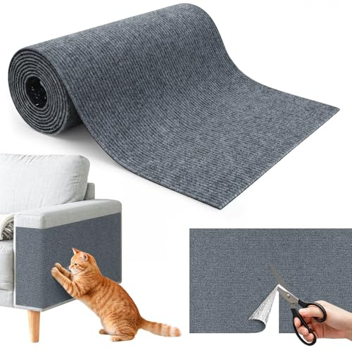 Newthinking 300x40 cm Protector Sofa Gatos Arañazo, Gris Oscuro | Rascador Sofa Gatos, Alfombra Rascadora Autoadhesiva, Recortable, Protege Brazos, Laterales, Adhesivo Fuerte,Antiarrañazos
