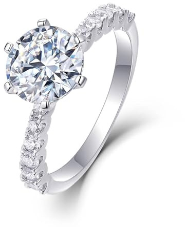 Tolldek Alliances en or blanc 18 carats Au750, 6 griffes avec moissanite en or véritable 750, taille 56 (17,8)