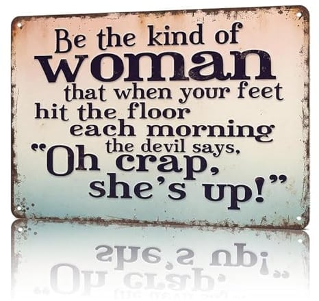 Vintage Tin Sign with Funny Saying Oh Crap Shes Up Metal Wall-Art for Living Area Hallway Entryway (8 X 12 in)
