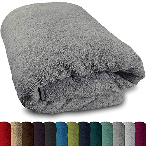 Lanudo® XXL Sauna-Handtuch 600g/m² Pure Luxus Line mit Bordüre.100% feinste Baumwolle, 80x200 cm (Silber)