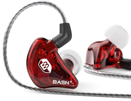 BASN Bsinger PRO - Monitor in-ear per musicisti, due cavi MMCX staccabili con cancellazione del rumore (rosso)