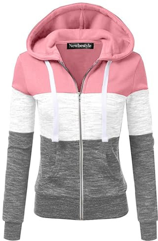 Newbestyle Femme Hoodies Sweatshirt Manches Longues à Capuche Veste Femmes,Pink,S