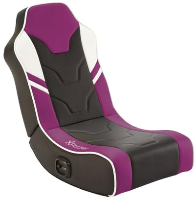 X-Rocker Shadow Gaming Chair for Kids and Juniors, 2.0 Audio Floor Rocker, Low Folding Rocking Seat with 2 Stereo Sound Speakers, Padded Foam Gaming Seat for Children for XBOX, PS4 PS5 Switch - PURPLE