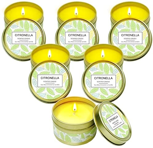 LA BELLEFÉE Citronella Kerzen, Zitronengras Duftkerzen im Dose, Aromatherapie 100% natürliche Sojawachs für Innen und Draussen, Garten, Terrasse, Schlafzimmer (6 x 95 g)