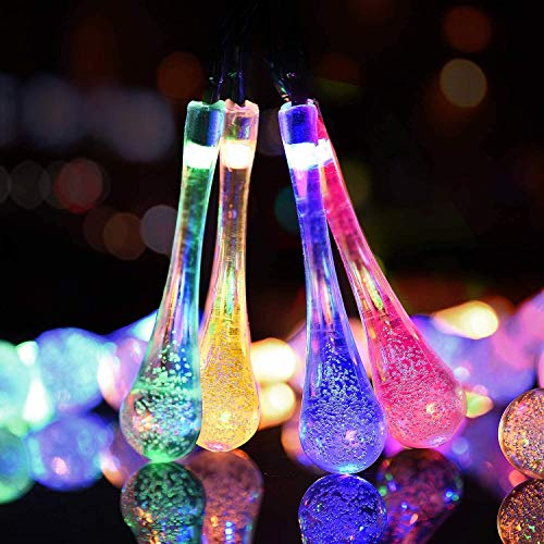 eaaerr Solar Lichterkette Aussen 50 LED Solar Wassertropfen Lichterkette Garten Wasserdicht, 8 Modi Solar lichterkette für Bäume,Terrasse,Hochzeiten,halloween weihnachtsdeko(Mehrfarbig)