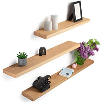 Rikmani Wandregal Holz Eiche massiv hell - Handgefertigtes Regal Bücherregal Holzregal Wandboard HOLY (hell) 80 cm