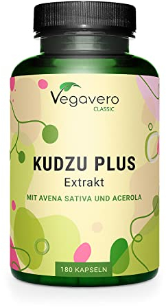 KUDZU Plus Vegavero® | 600 mg d'Extrait (10:1) | Standardisé en ISOFLAVONES | Avec Vitamine C Naturelle | Sans Additifs | 180 Gélules | Antioxydant Puissant + Anti Tabac | VEGAN