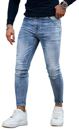 GINGTTO Pantaloni Uomo Jeans Stretch Slim Elastici Skinny Blu 36