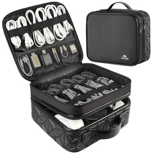 MATEIN Kabeltasche Organizer, Kabel Tasche Reise 3 Schicht Kabelorganizer Kabelaufbewahrung Cable Organizer Bag Ladekabel Elektronik Tasche für Handy, Schwarz