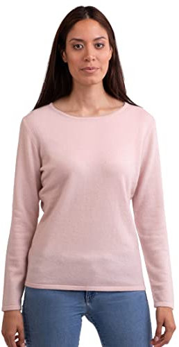 Pull 100 % cachemire pour femme - Col rond - 2 fils, Rose poudré, XS