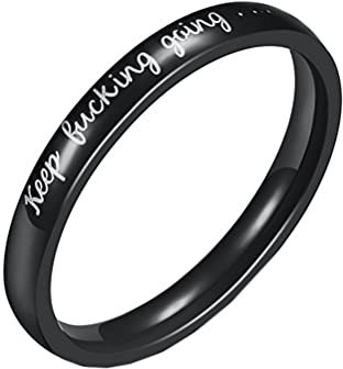 PAURO Herren Edelstahl 3mm Personalisiert Keep Fucking Going Wörter Biker Ring Punk Stil Schwarz Größe 62 (19.7)