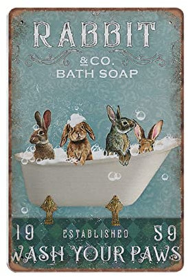 DAIERCY Creative Tin Signs Rabbit Co. Bath Soap Wash Your Hands Funny Metal Sign Retro Wall Decor for Home Garden Bars Office Pubs Club Gift Plaque Tin Sign 140X200 mm