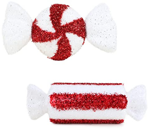 Toyland® Paquete de 2 - Decoraciones Colgantes para árboles de Navidad de Dulces Brillantes Gigantes Rojos y Blancos de 28 cm