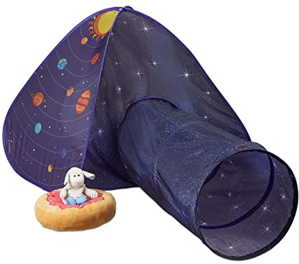 Relaxdays Pop Up Spielzelt Weltraum, mit Spieltunnel, Kinderzelt drinnen & draußen, Krabbelzelt, HBT 90x170x100 cm, bunt