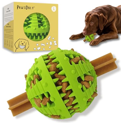 PawsOnly | Leckerli Ball für Hunde | Intelligenzspielzeug | Groß Grün | Hundespielzeug | Denkspiele & Hundebeschäftigung gegen Langeweile | Futterball aus Naturkautschuk | BPA-frei | Snackball