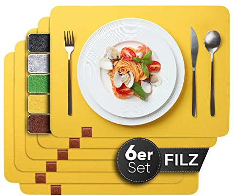 Sidorenko Edles Platzset aus Filz - 6er Set gelb - Tischset Abwischbar 44x32 cm Filzuntersetzer - abwaschbare Tischuntersetzer Platzdeckchen - Untersetzer Filzmatte