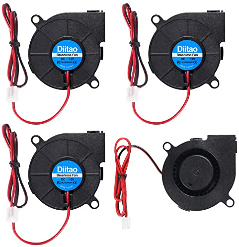 Diitao 4 unids 5015 ventilador ventilador ventilador 3D impresora DC 5 V 12 V 24 V ventilador turbina turbo hidráulico rodamiento sin escobillas refrigeración 50 x 50 x 15 mm 2 pines (DC 12 V)