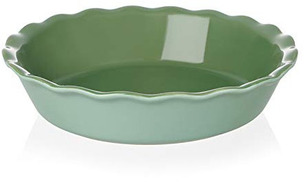 Sweejar Home Keramik-Kuchenform zum Backen, 26 cm runde Auflaufform für Abendessen, antihaftbeschichtete Kuchenplatte mit weichem Wellenrand für Apfelkuchen, Kürbiskuchen, Topfkuchen (Grün)