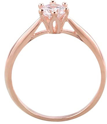 Wycian Anelli con pietra, anello da donna in oro rosa, 6 artigli, zircone, anello solitario, anello per anniversario, 49 (15.6), Zirconia cubica