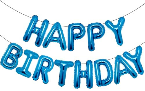 Accevo Bannière « Happy Birthday » bleu foncé de 40,6 cm en feuille Mylar avec lettres « Happy Birthday » pour enfants, adultes, garçons et filles - Décoration de fête d'anniversaire