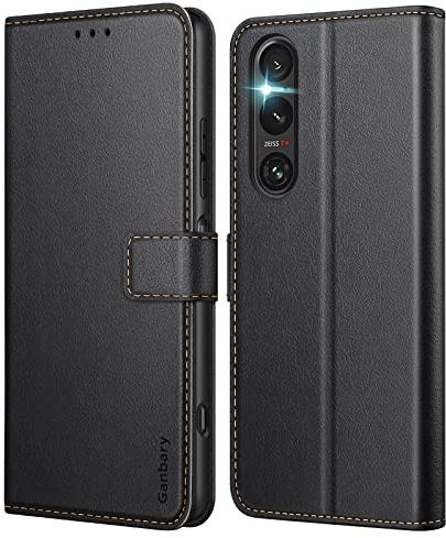 Ganbary Handyhülle für Sony Xperia 1 V Hülle, Premium Leder Klapphülle [Kartenschlitzen] [Magnetverschluss] [Standfunktion] kompatibel mit Sony Xperia 1 V Schutzhülle, Schwarz