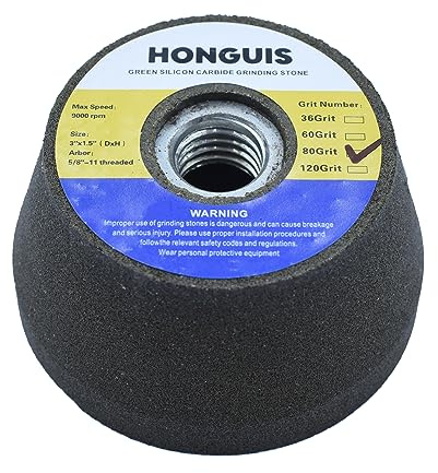 HONGUIS 7,6 cm grünes Siliziumkarbid-Schleifsteinrad, Bördelscheibe für Granit, Marmor, Beton mit 5/8-Zoll-11 Gewindedorn (Körnung 80)