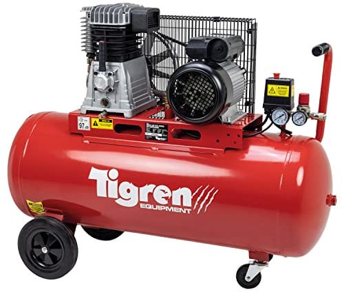 TIGREN Belt Drive Air Compressor, Twin Cylinder Oil-Lubricated 230V 13A, 100L, 3hp / 2.2kW, 150psi / 10 Bar 14CFM 97dB