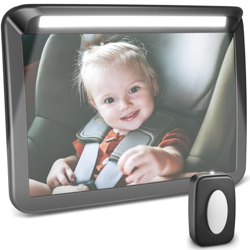 Zacro Rücksitzspiegel fürs Baby, 3 Helligkeit Baby Rückansicht Autospiegel mit Fernbedienung, 360°drehbar nach hinten gerichtete Baby Spiegel Rückspiegel mit Dual Strap und Schnallen, Konvexe Spiegel