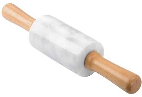 GMYIAK Petit rouleau à pâtisserie en marbre - 30,6 cm - Anti-adhésif - Outil de cuisine pour femme - Pour pizza, pâtes, gâteaux, pâtisseries, biscuits, fudge (blanc)