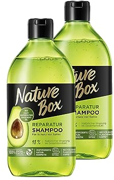 Nature Box Shampoo vegan Reparatur mit Avocado-Öl, er Pack (2 x 385ml), Reparatur-Shampoo mit Avocado-Öl repariert das Haar und schützt vor Spliss, recycelbare Verpackung
