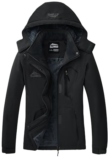 ELLSWOS Damen Wintermantel, wasserdicht, Skijacke, warme Schneejacken, winddicht, Windbreaker, mit Kapuze