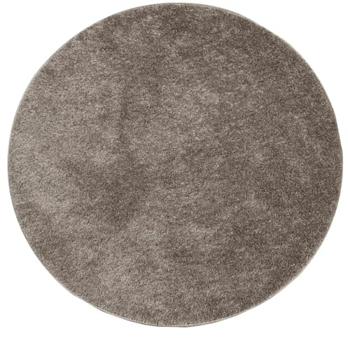 vidaXL Teppich, Wohnzimmerteppich Hochflor Langflor, Moderner Teppich Rund für Wohnzimmer Schlafzimmer, Flauschig Einfarbig rutschfest, Glänzend Grau Ø 160cm