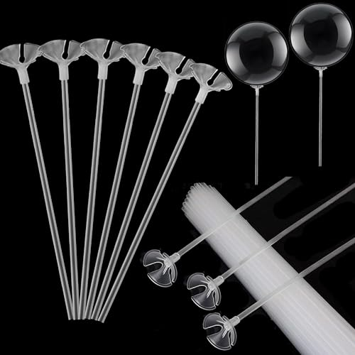 Alethron 20 aste per palloncini, 32 cm, trasparenti, con supporto in plastica, riutilizzabili, per matrimoni, compleanni, feste, feste, decorazioni