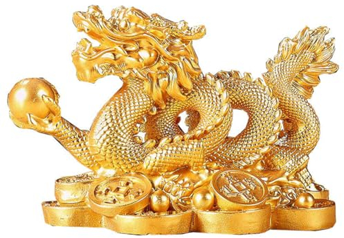 HIAME Chinesische Drachen Statue für Zuhause und Büro Dekoration | Glücks Geschenk zum chinesischen Drachenjahr 2024 | Reichtum anziehende Feng Shui Wohndekor Ornament Skulptur (A-Large)