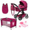 Bayer Design 17067AB Puppenwagen Xeo, Verstellbarer Griff, Schwenkschieber, wandelbar als Jogger, Schlafsack, Puppenbett, Zubehör, Bordeaux, Rosa