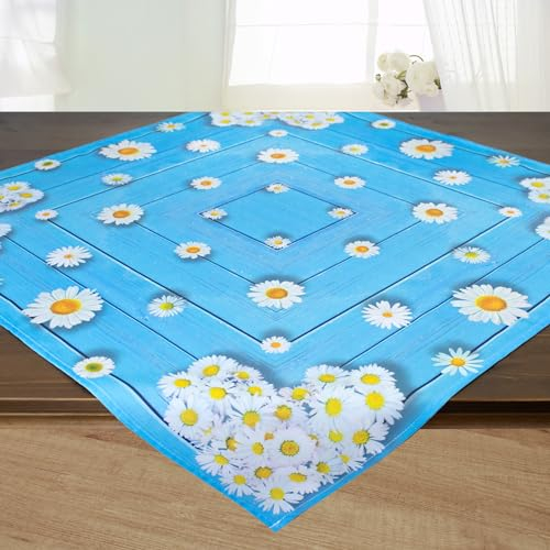 KAMACA Tischdecke Frühling Sommer Bunt Blumen Waschbar Küche Esstisch Dekor waschbare Tisch Dekoration ganzjährig eckig (85x85 Margeriten)