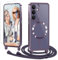 Ethanger Coque pour Samsung Galaxy S24 5G avec Cordon de Collier + 1×Verre Trempé, Coque Transparente Silicone TPU Bumper Etui Housse avec Cordon Réglable, Magnétique Cover pour Samsung S24 Violet