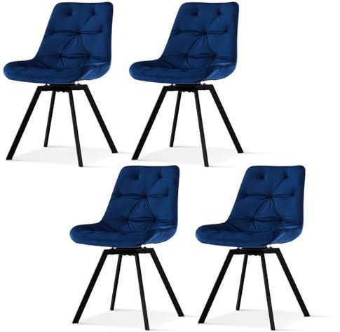 TUKAILAI Esszimmerstühle drehbar 4er-Set, Küchenstuhl mit Samt, Polsterstuhl ohne Armlehnen, Drehstuhl mit Rückenlehne,Metall,Gepolstertem Sitz, für Esszimmer Wohnzimmer Küche Büro, Blau