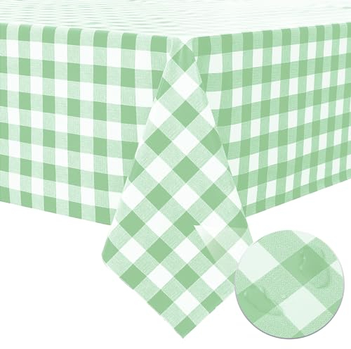 mosayt Frühling Wachstuchtischdecke 140x200 cm rechteckig Tischdecke Outdoor Wetterfest weiß grün kariert PVC Tischdecken Draußen für Sommer,Oster,Party,Hochzeiten,Garten,Balkon,Garten,Kinder