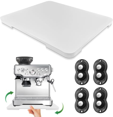 Appliance Slider 360° Rolling Tray for Countertop Coffee Maker Mat, White | Bamboo Coffee Pot Slider Tray with Wheels, Easily from Under The Cabinet, Kitchen Countertop Sliding Mat (15.7×13)