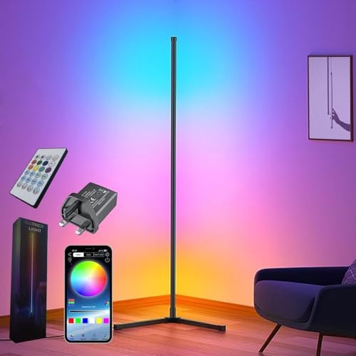 Sotipevs Corner Floor Lamp,60” Smart RGB LED Corner Lamp with App and Remote Control, Color Changing Ambience Light with Music Sync, Easy to Install, Lamp for Living Room Bedroom Gaming Room