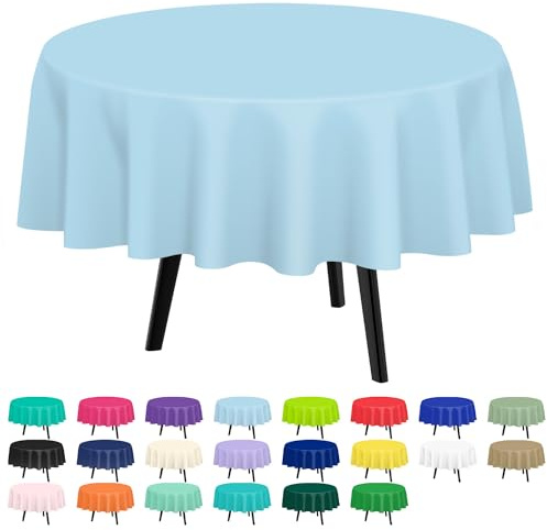 QIKSION 2 Stück hellblaue Kunststoff-Tischdecken, Einweg-Tischdecken, Himmelblau, Tischdecke für Partys, Brautparty, Geburtstag, Hochzeit, passend für runde Tische (213 cm)