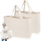 KUIZHEN Bolsa de algodón, 2 bolsas reutilizables grandes de lona con asa, bolsas de algodón natural, bolsa de algodón en blanco para compras y viajes, 45 x 35 cm, beige, 45 x 35 x 8cm