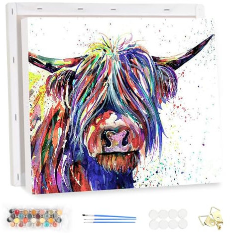 MEIYUDA Paint by Numbers for Adult with Frame Highland Cow, DIY Animal Canvas Oil Painting Kit for Beginner, Arts and Crafts Kit Acrylic Pigment Drawing Paintwork for Home Wall Decor 40x30cm
