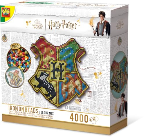 SES Creative 09346 Harry Potter Hogwarts Crest Fuse Beads DIY Set Decoración de pared con 4000 cuentas fusibles sin PVC Logotipo de Hogwarts con póster de instrucciones de tamaño completo