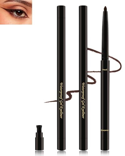 2Pcs Braun Gel Eyeliner für Ältere Frauen, Creme Smooth Matt Kajalstift Wasserfest, Langlebig Wischfest Eyelinerstift mit Anspitzer, Hypoallergen Makeup für Empfindlichen Augen, Geschenke für Frauen