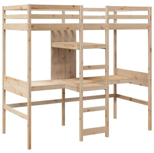 vidaXL Hochbett, Holzbett ohne Matratze, Bettgestell mit Lattenrost Rausfallschutz, Bett für Kinder Jugendliche Erwachsene, 80x200cm Massivholz Kiefer