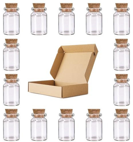 15 Mini Clear Glass Bottles With Cork Caps, 8ml Small Spell Jars, Miniature Potion Bottles for Arts and Crafts, Halloween Decorations